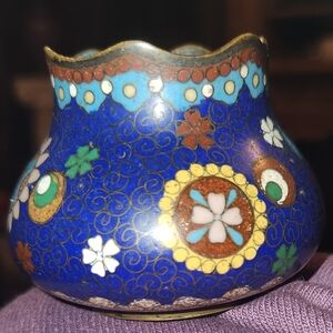 MINI Cloisonné Enamel Vase MAYBE Japan TINY LITTLE TWO PIECES SUPER RARE